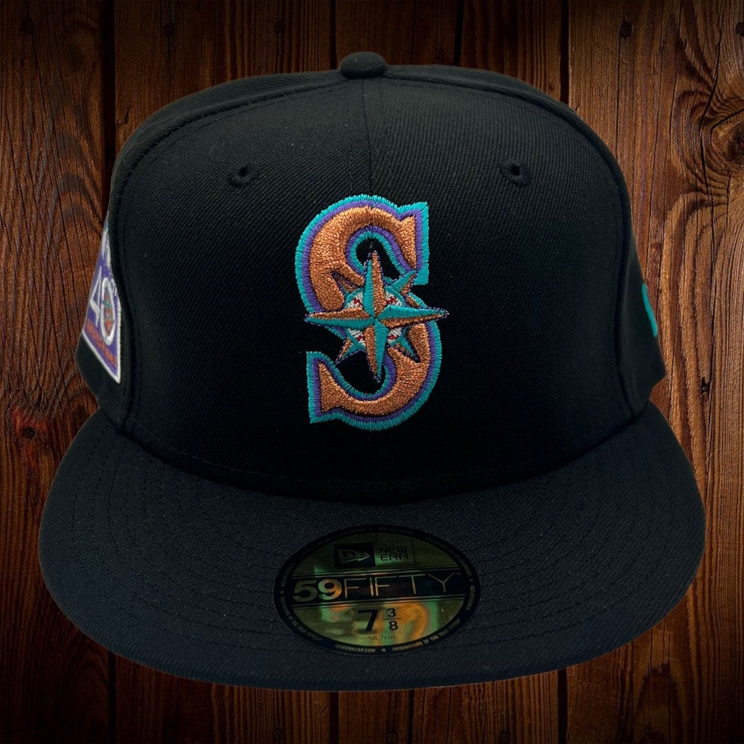 SEATTLE MARINERS CHROME WHITE/BLACK BILL AND BEETROOT PINK BOTTOM WITH 40TH  ANNIVERSARY PATCH ON SIDE 59FIFTY now available from…