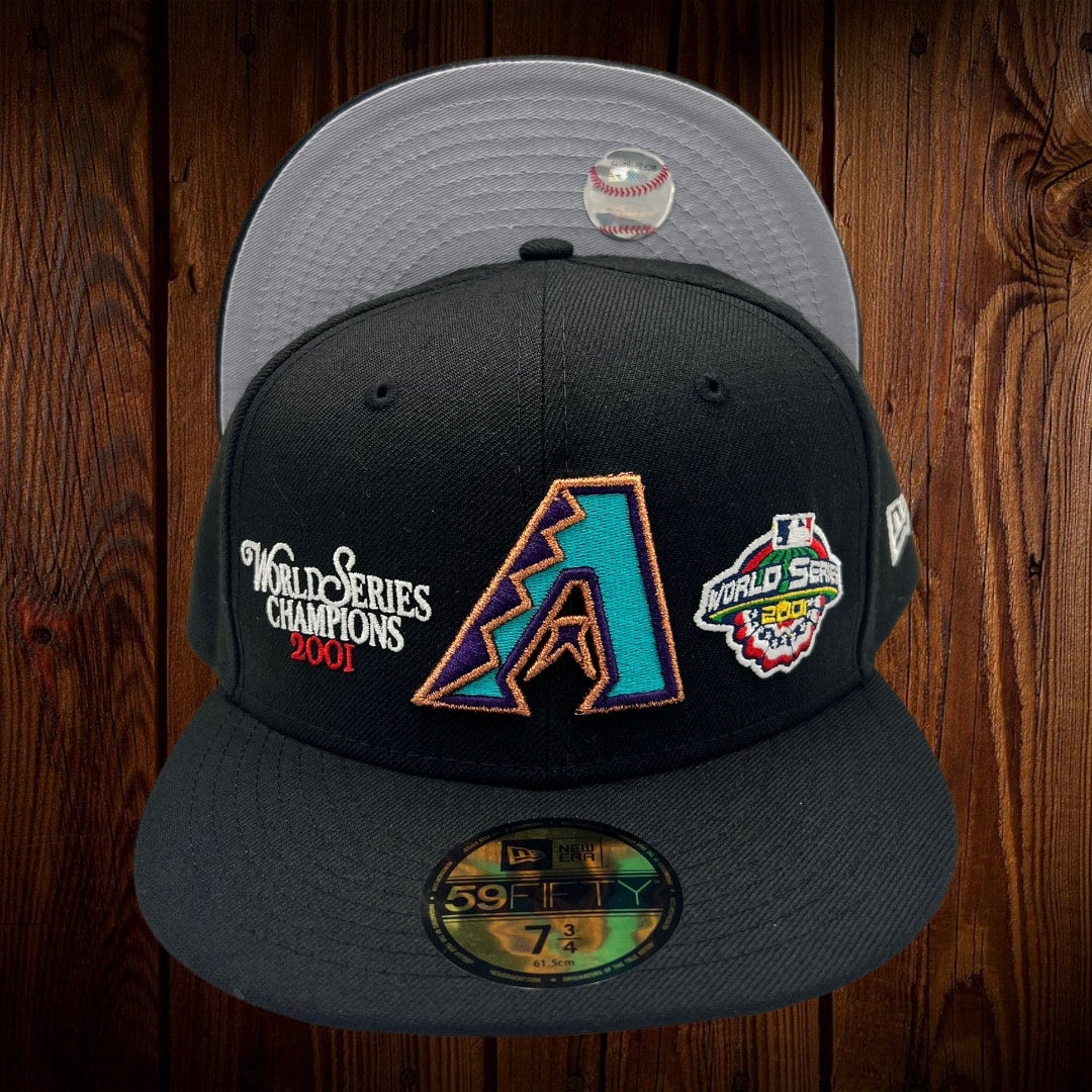 Arizona Diamondbacks New Era All Black With 2001 World Series Patches In  The Front 59FIFTY Fitted Hat