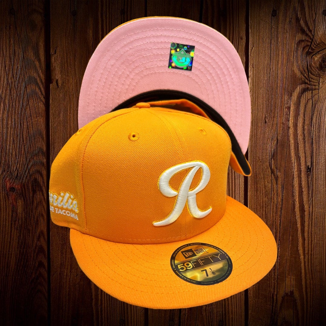Tacoma Rainiers New Era All Gold/Pink Bottom Glow In The Dark With Familia  De Tacoma Patch On Side 59FIFTY Fitted Hat