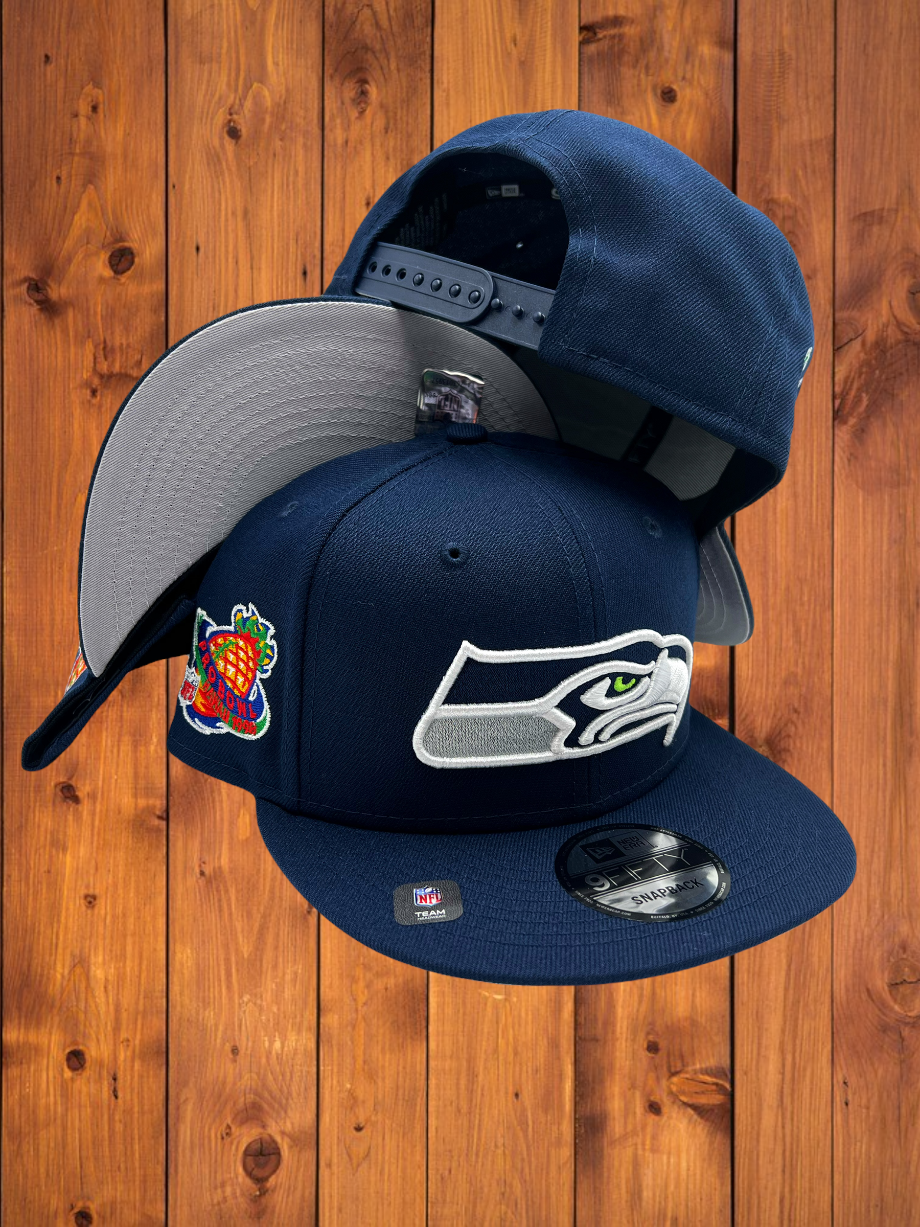 Seattle Seahawks New Era All Navy/Gray Bottom With 1998 Probowl Patch On  Side 9FIFTY Adjustable Snapback Hat