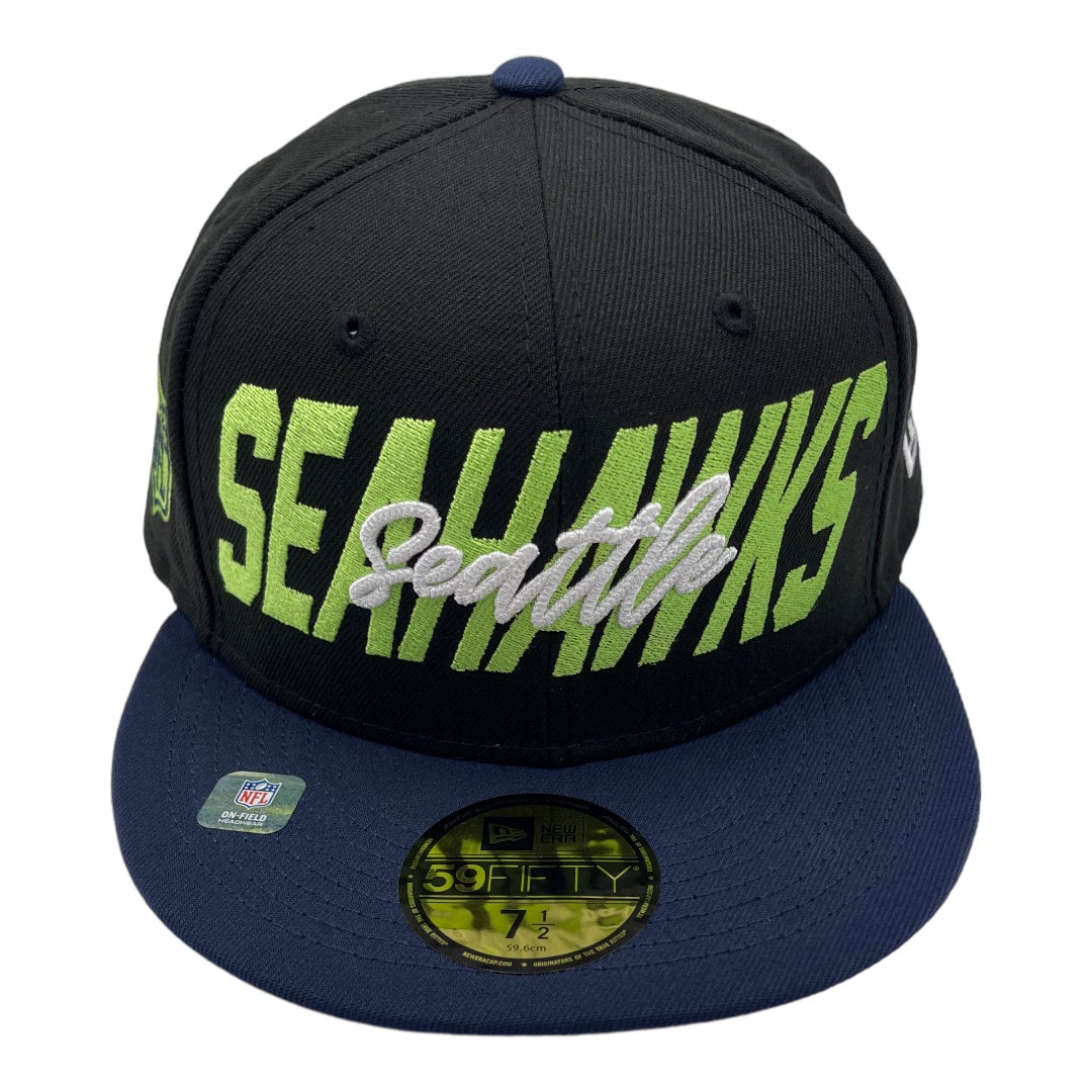 New Era NFL Seattle Seahawks On-Field 59FIFTY Fitted Flat Cap Hat Sz 7 3/8