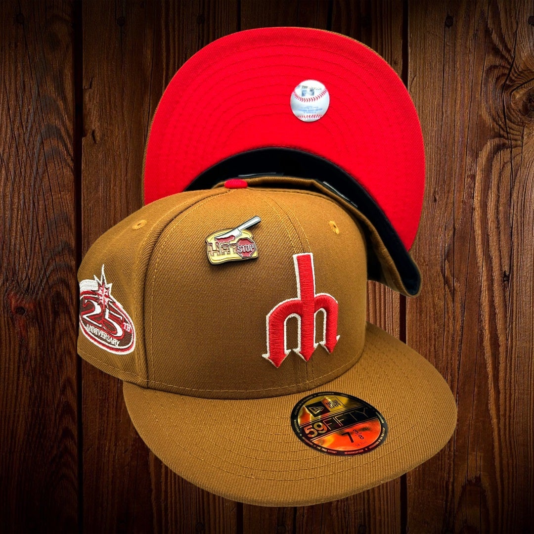 Toasted Peanut Seattle Mariners Black Visor Red Bottom 20th Anniversary Side Patch New Era 59FIFTY Fitted 67/8