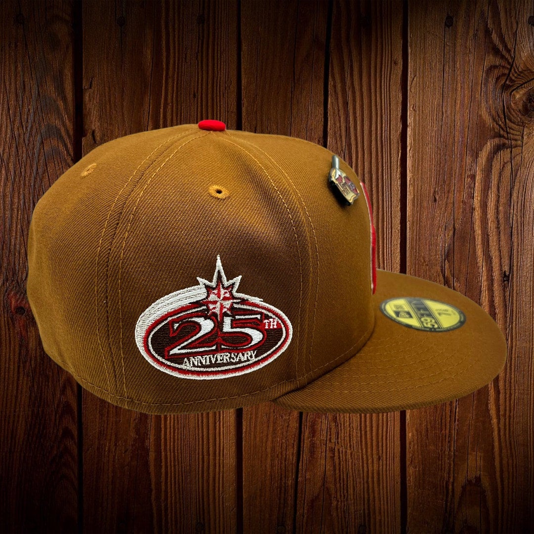 Toasted Peanut Seattle Mariners Black Visor Red Bottom 20th Anniversary Side Patch New Era 59FIFTY Fitted 67/8