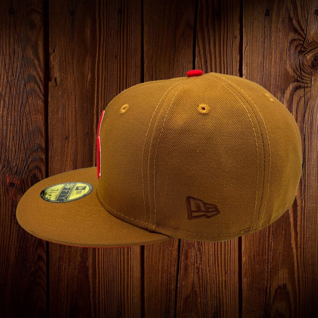 Toasted Peanut Seattle Mariners Black Visor Red Bottom 20th Anniversary Side Patch New Era 59FIFTY Fitted 67/8