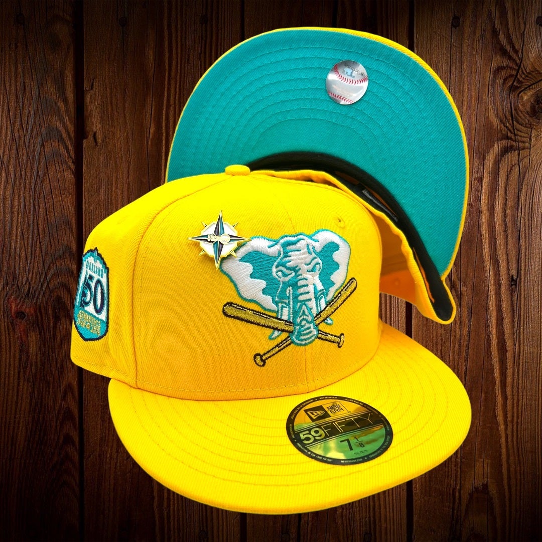 New Era 59FIFTY Oakland Athletics 50th Anniversary Patch Stomper Hat - Gold, Kelly Gold/Kelly / 7 5/8