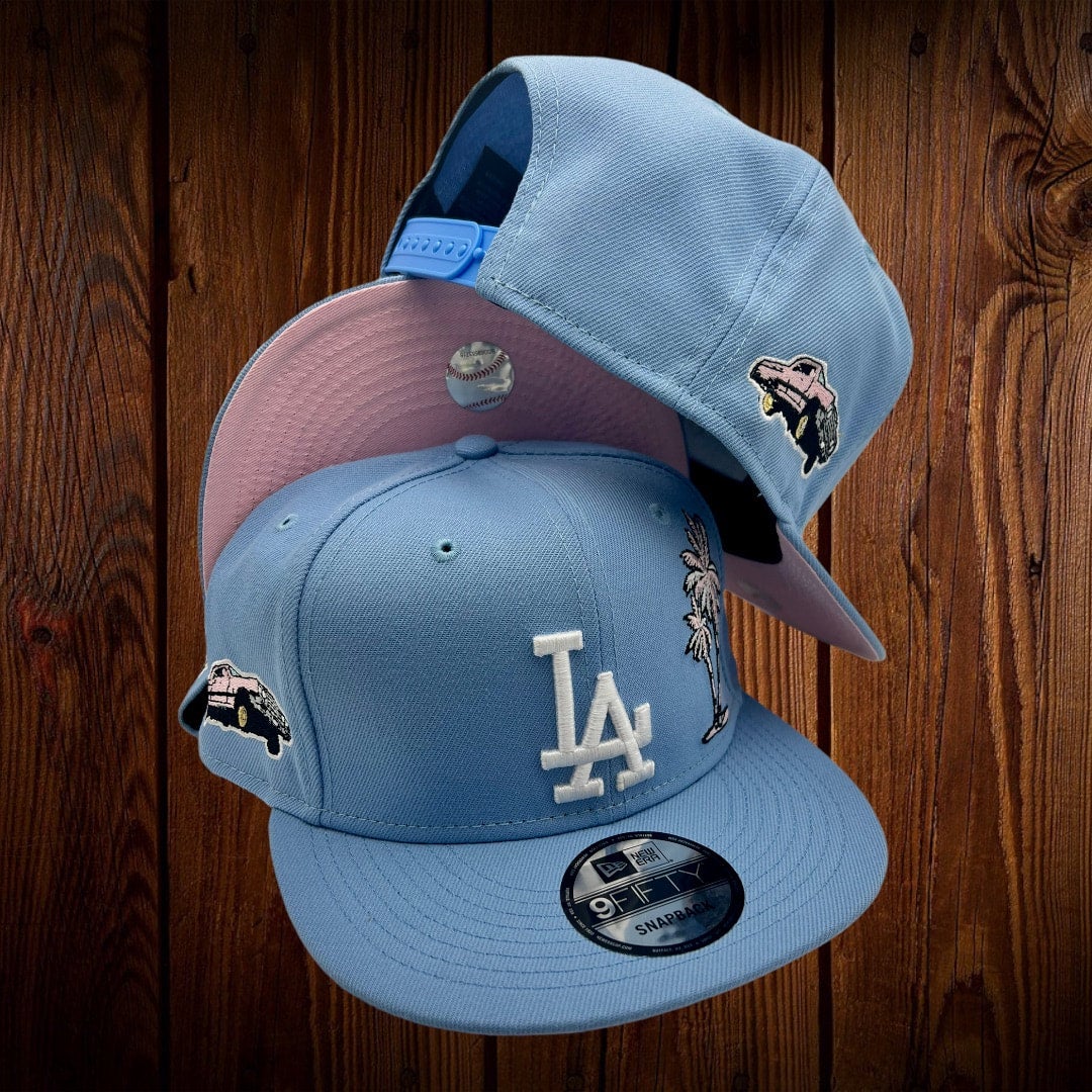 Los Angeles Dodgers New Era Sky Blue/Pink Bottom With Low Rider Patch On  Side 9FIFTY Adjustable Snapback Hat