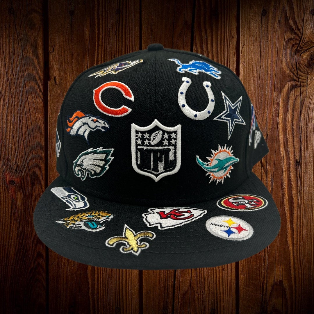 Official New Era NFL All-Over Patches Black 59FIFTY Fitted Cap