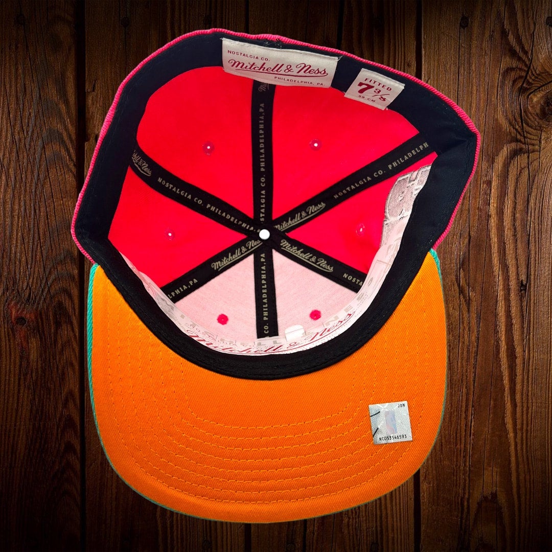San Antonio Spurs Mitchell & Ness Hot Pink/Teal Bill and Orange Bottom With  35th Anniversary Fitted Hat